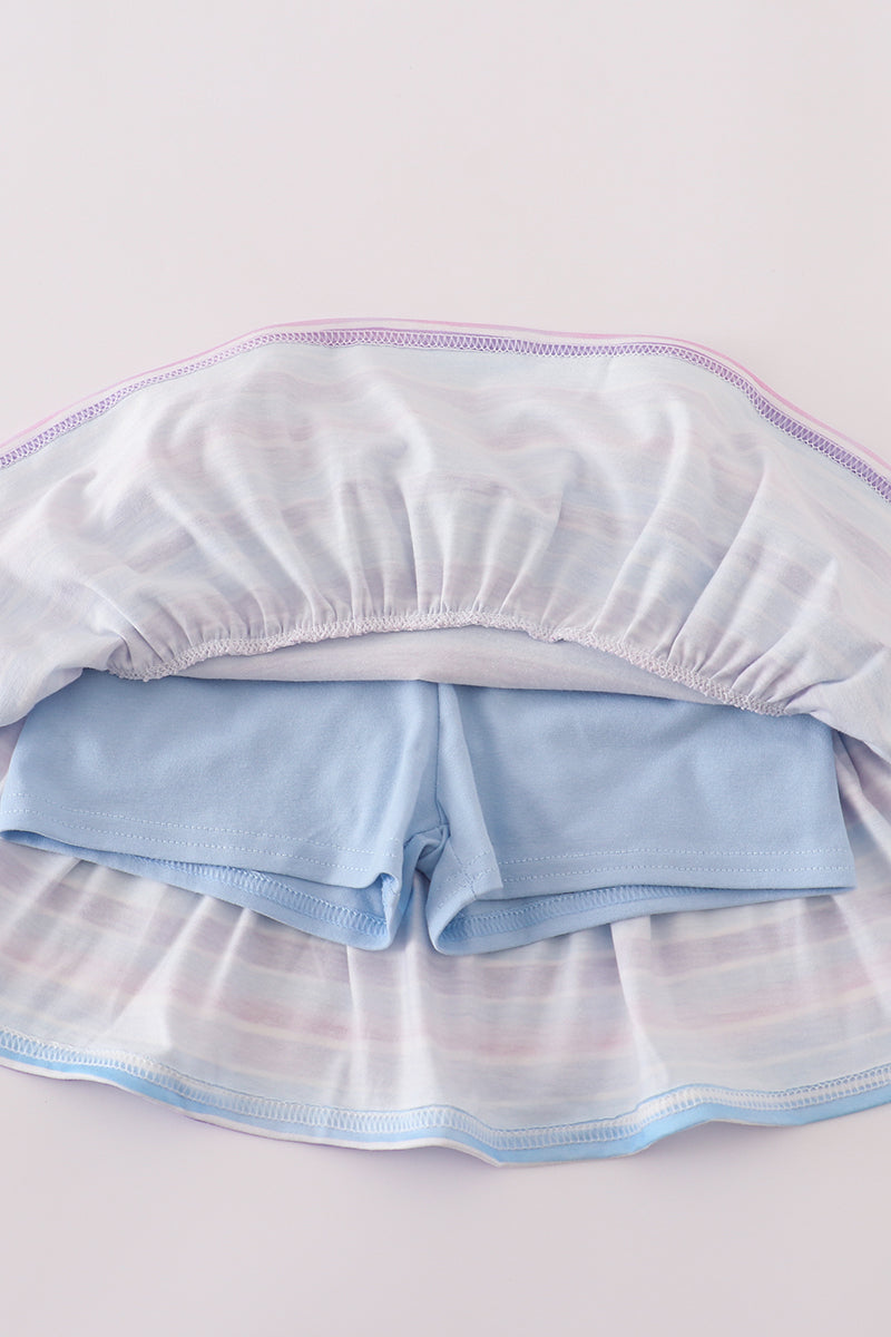 Purple stripe mermaid embroidery skorts set