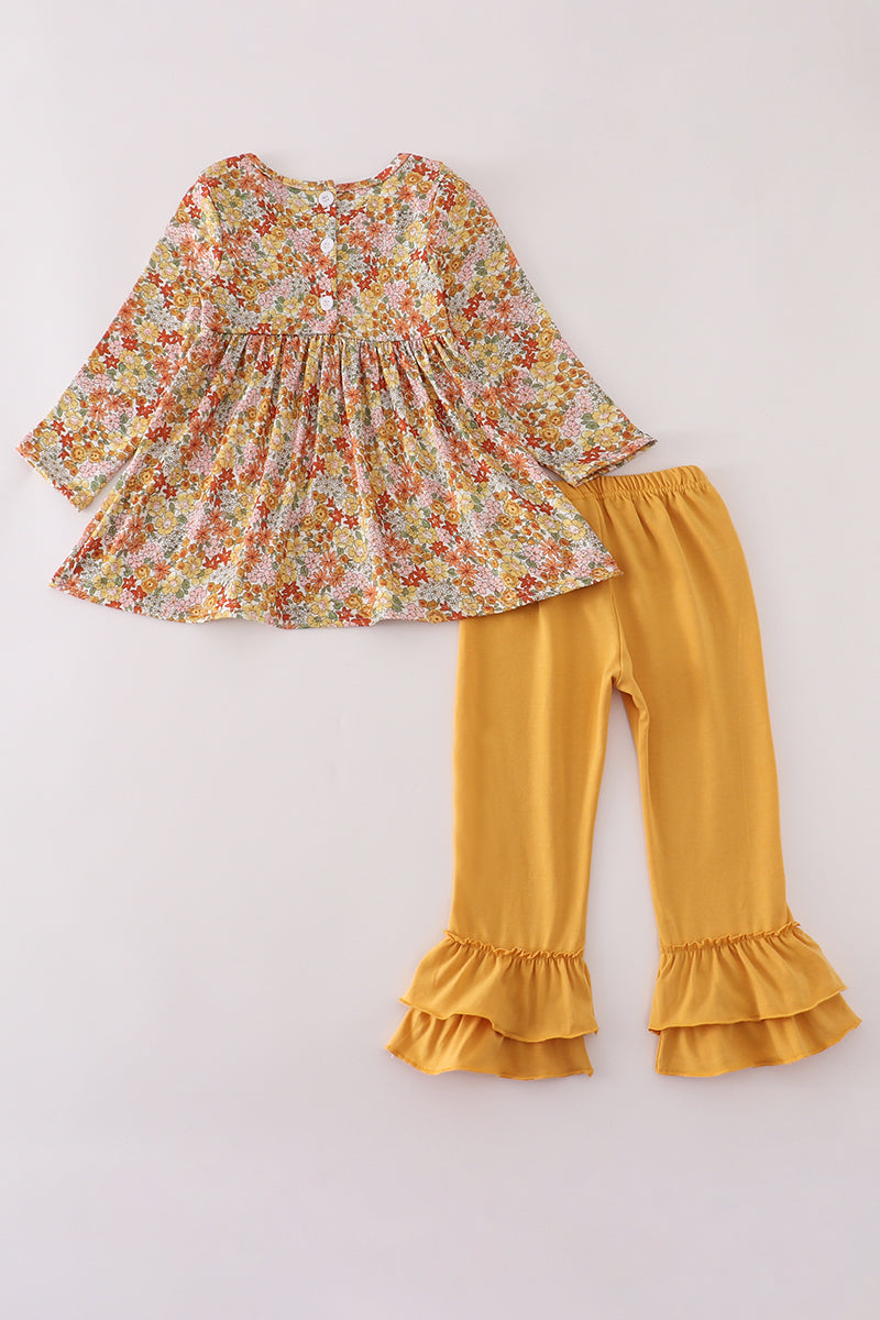 Highland cow embroidery ruffle pants set