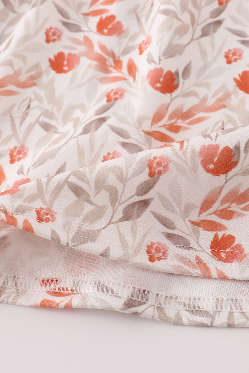 Fall leaves embroidery smocked ruffle pants set