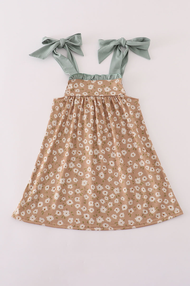 Mustard & mint floral print ruffle dress