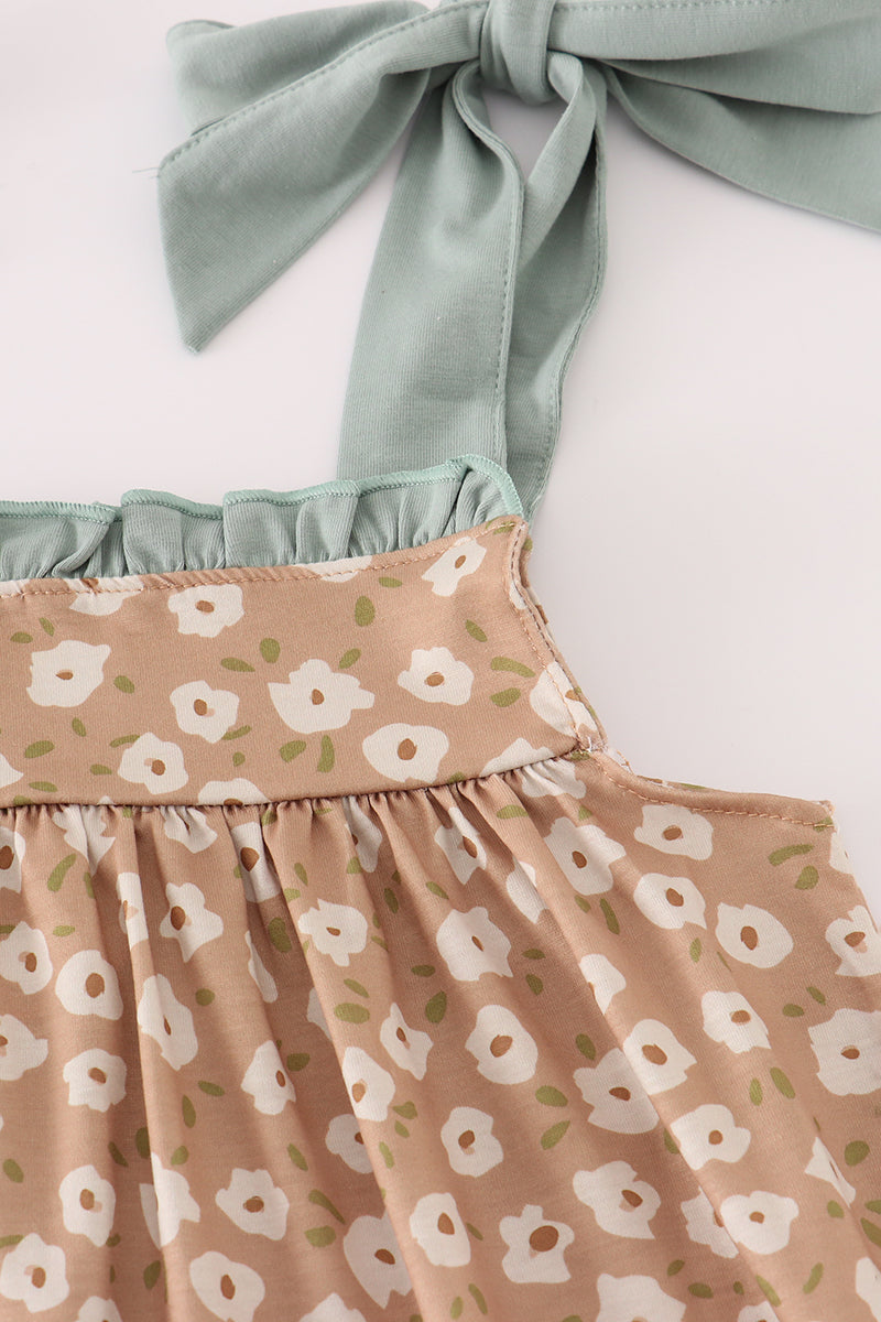 Mustard & mint floral print ruffle dress