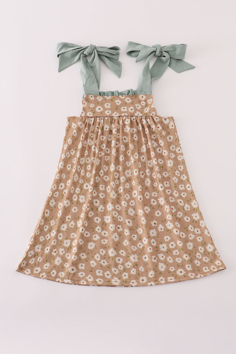 Mustard & mint floral print ruffle dress