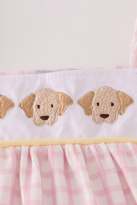 Pink puppy embroidery ruffle pants set