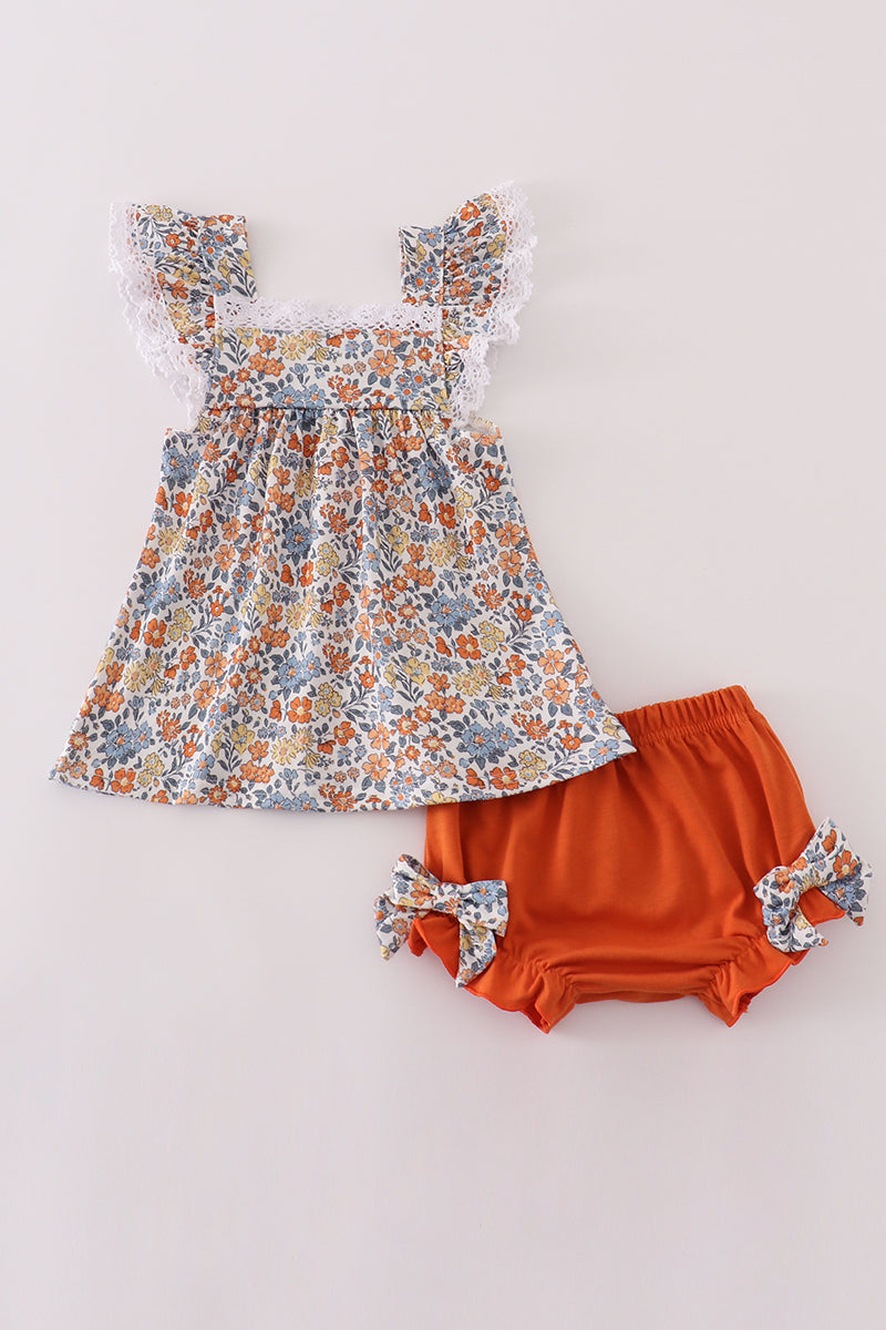 Fall floral print bloomer set