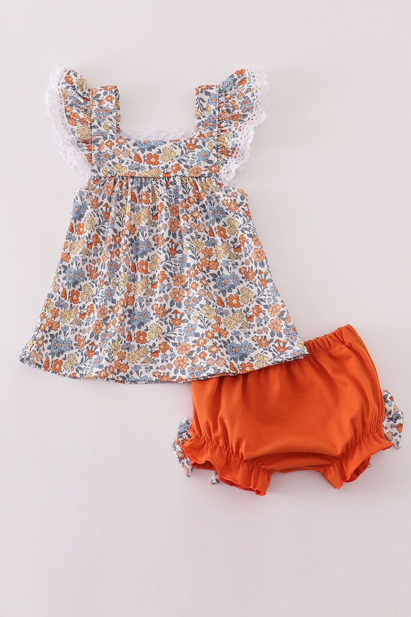 Fall floral print bloomer set