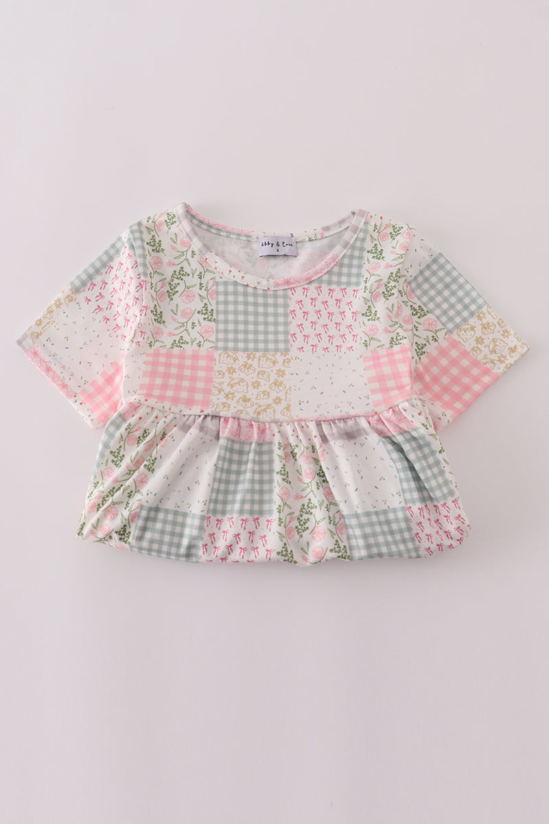 Pastel patchwork garden print pants set