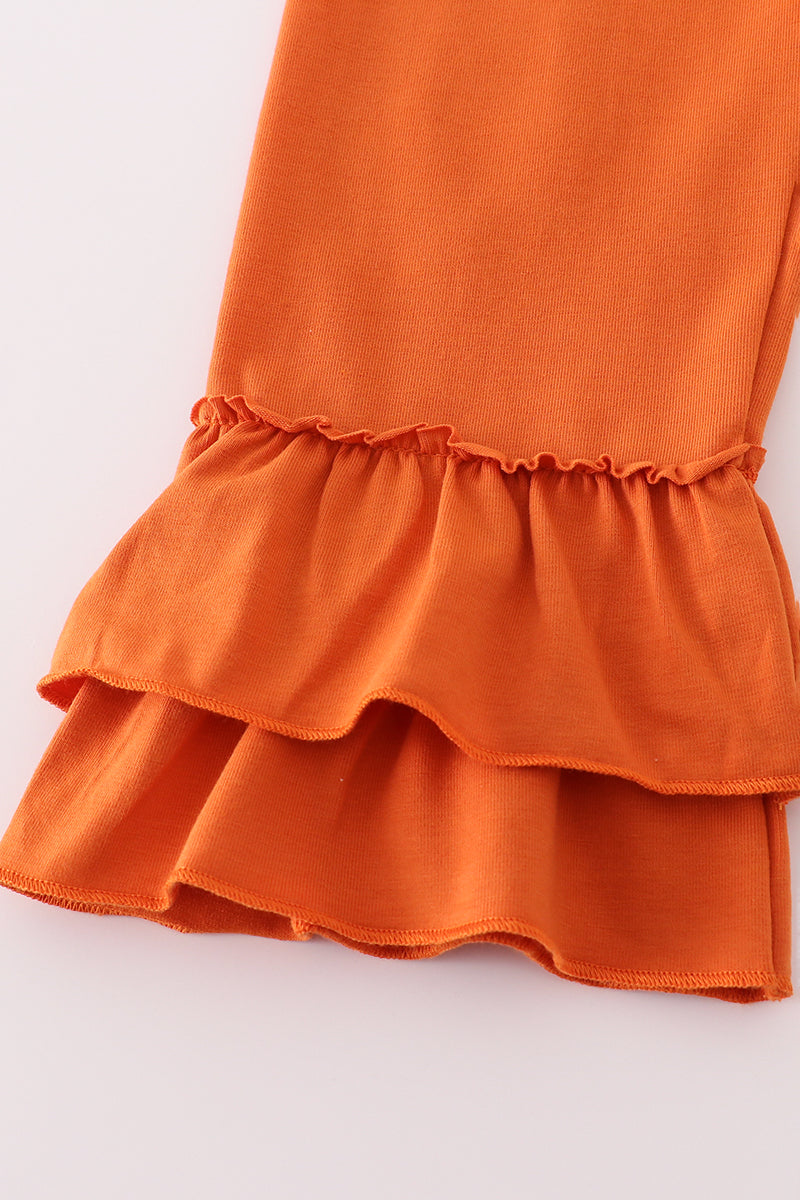 Fall floral print smocked ruffle pants set