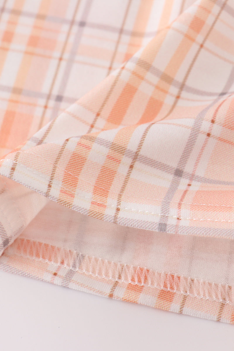 Orange pumpkin embroidery plaid dress