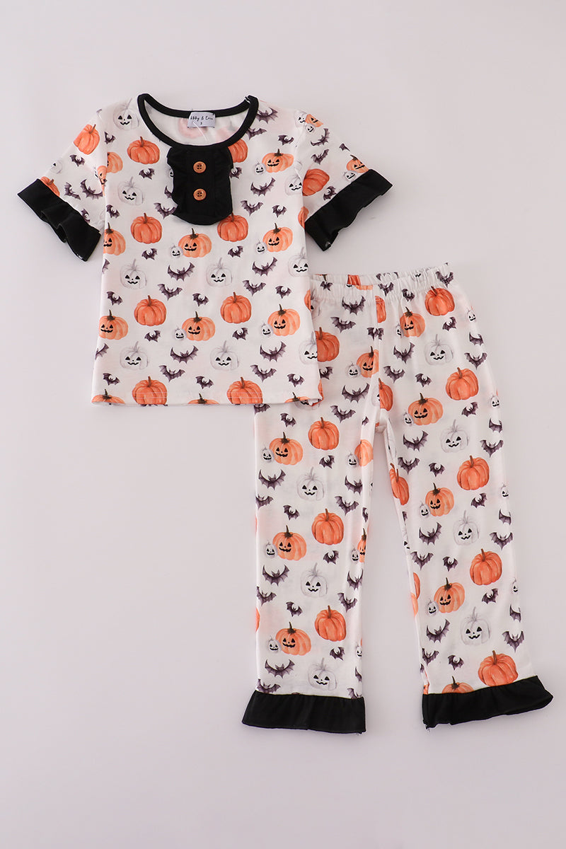 Black pumpkin print pants set