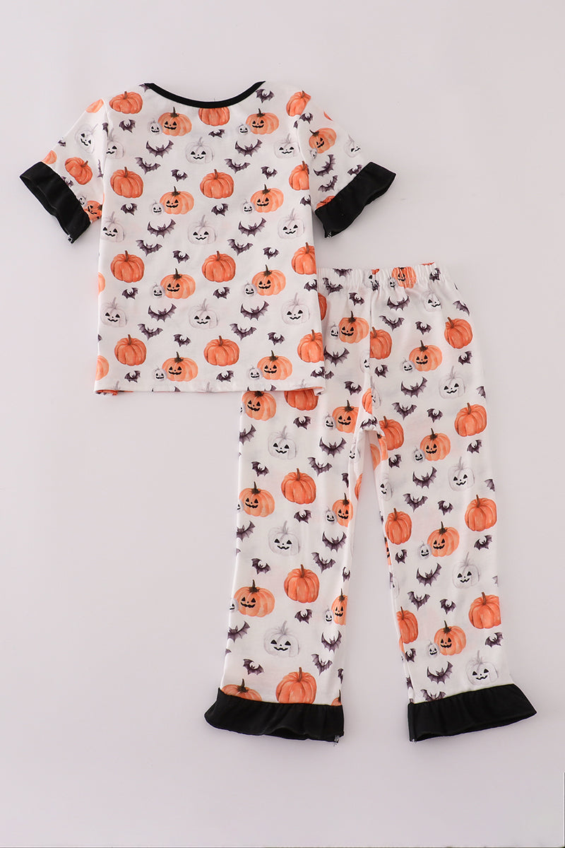 Black pumpkin print pants set