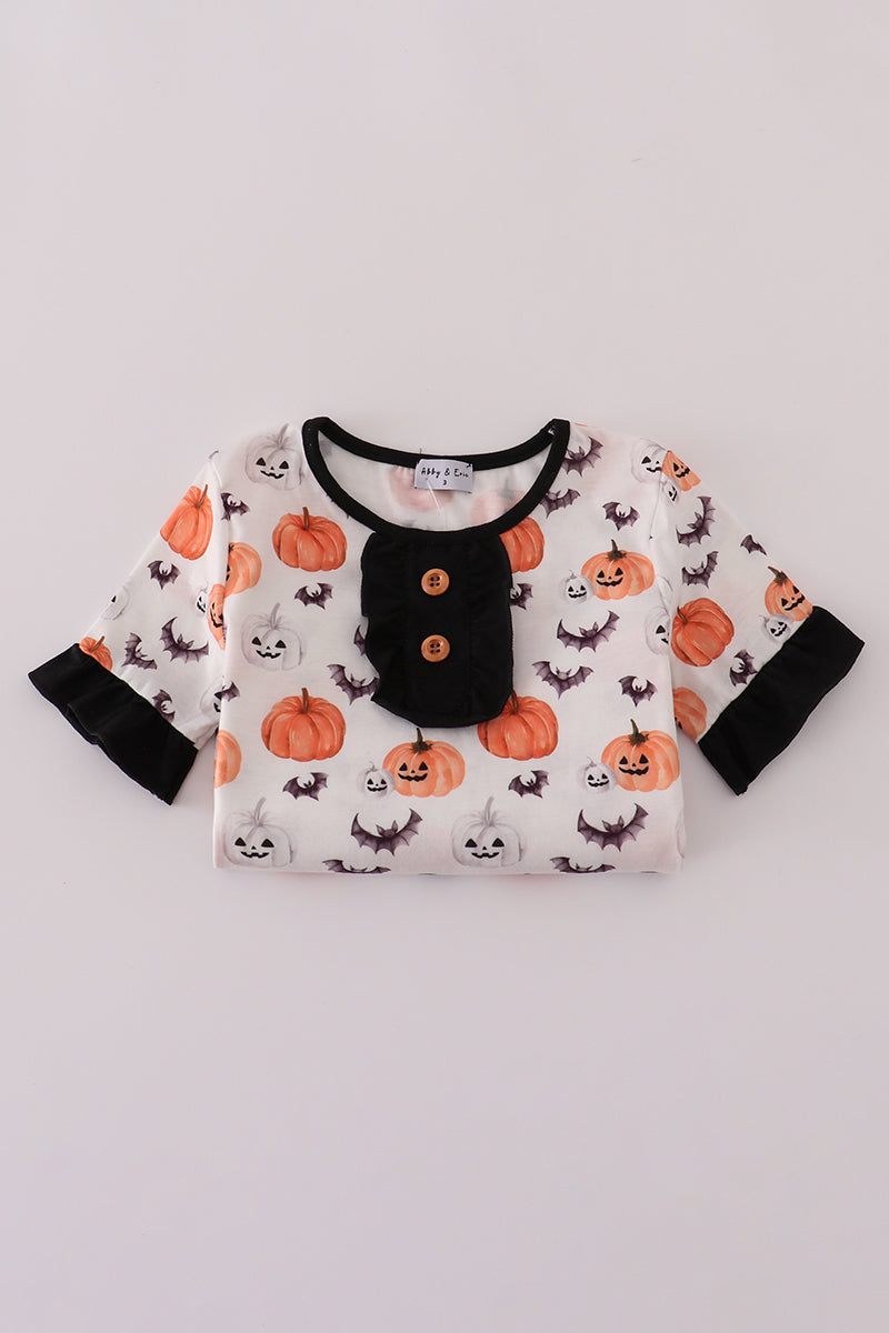 Black pumpkin print pants set