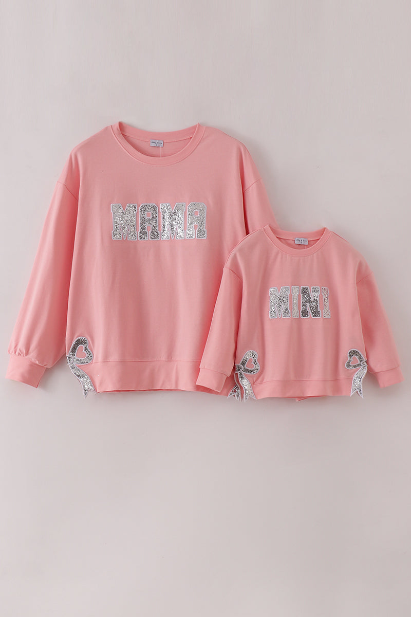 Pink MINI bow glitter mom&me top