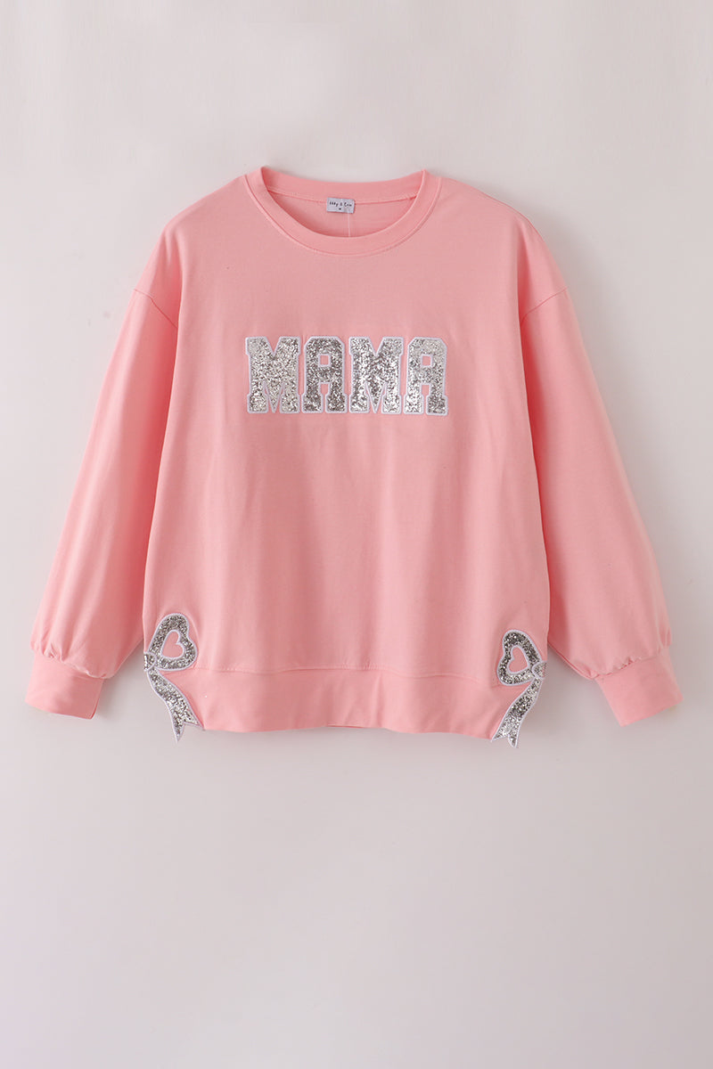 Pink MINI bow glitter mom&me top
