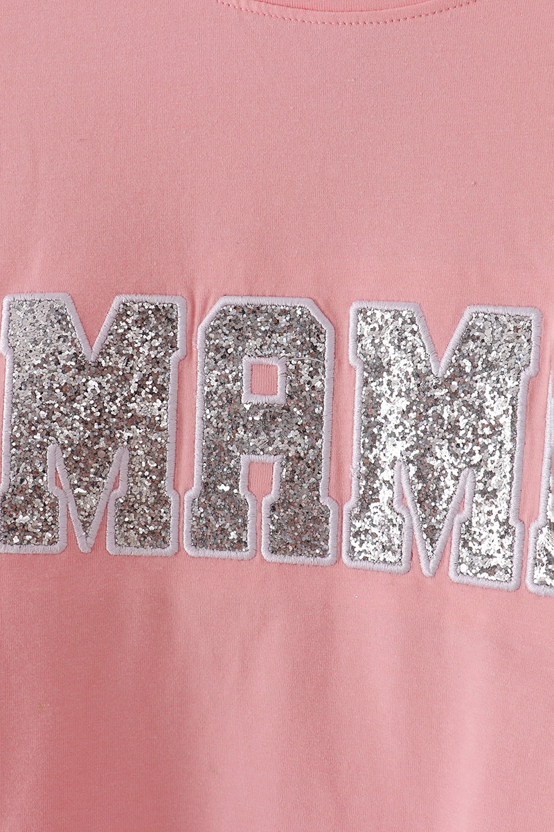 Pink MINI bow glitter mom&me top