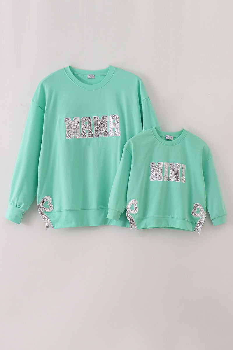 Green MINI bow glitter mom&me top