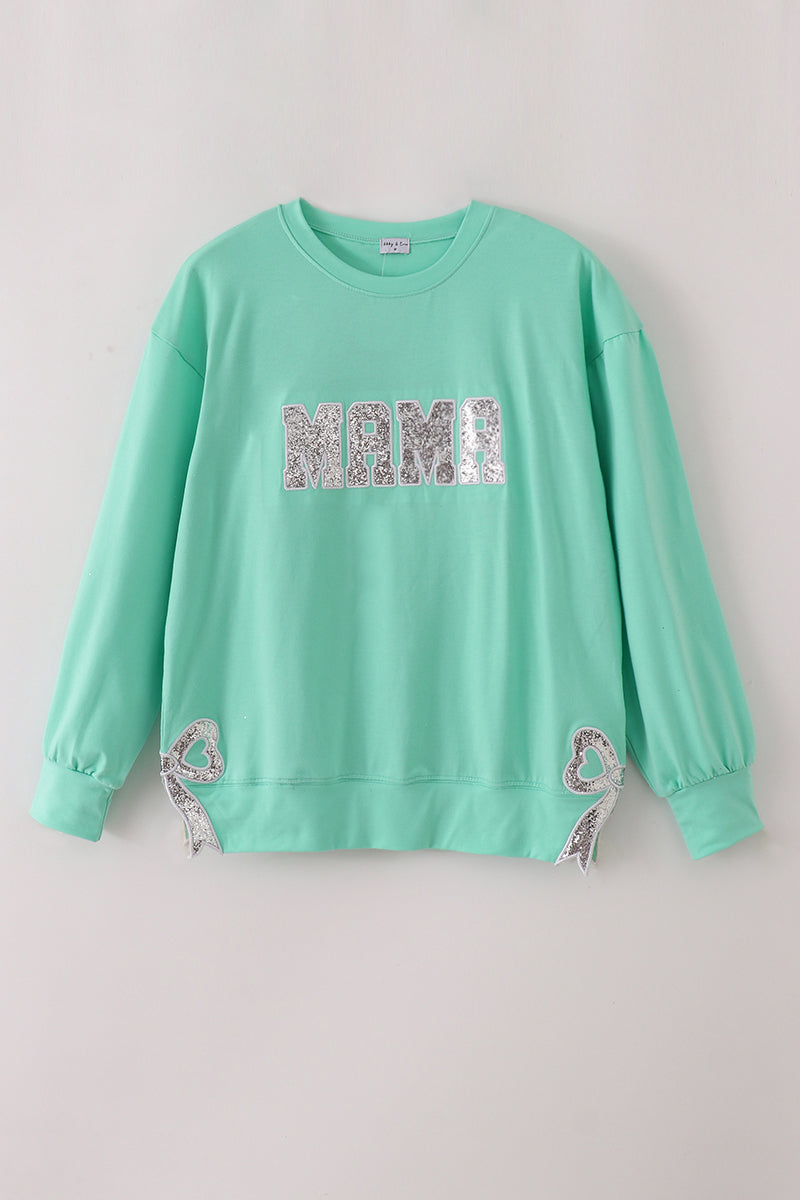 Green MINI bow glitter mom&me top
