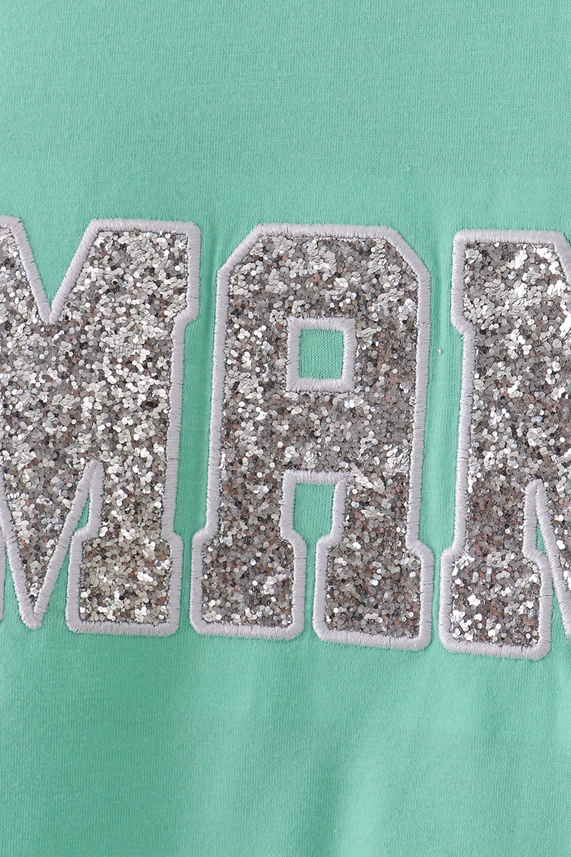 Green MINI bow glitter mom&me top