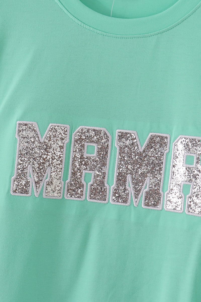 Green MINI bow glitter mom&me top