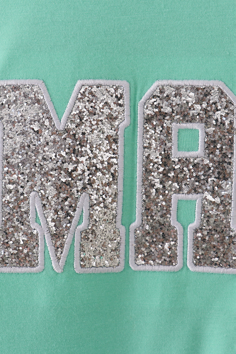 Green MINI bow glitter mom&me top