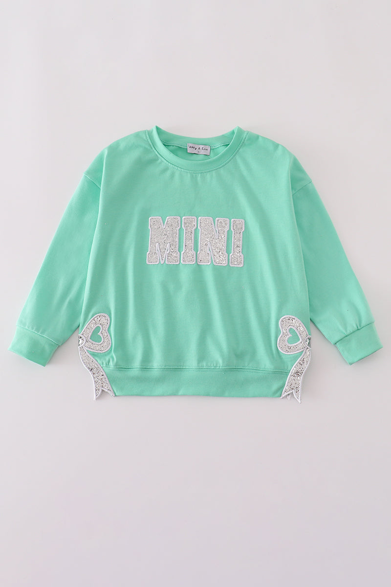 Green MINI bow glitter mom&me top