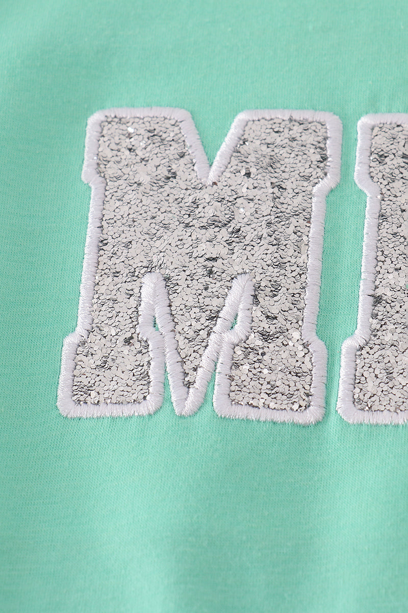 Green MINI bow glitter mom&me top