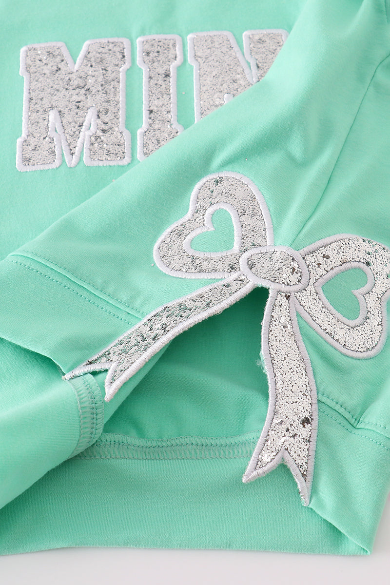 Green MINI bow glitter mom&me top
