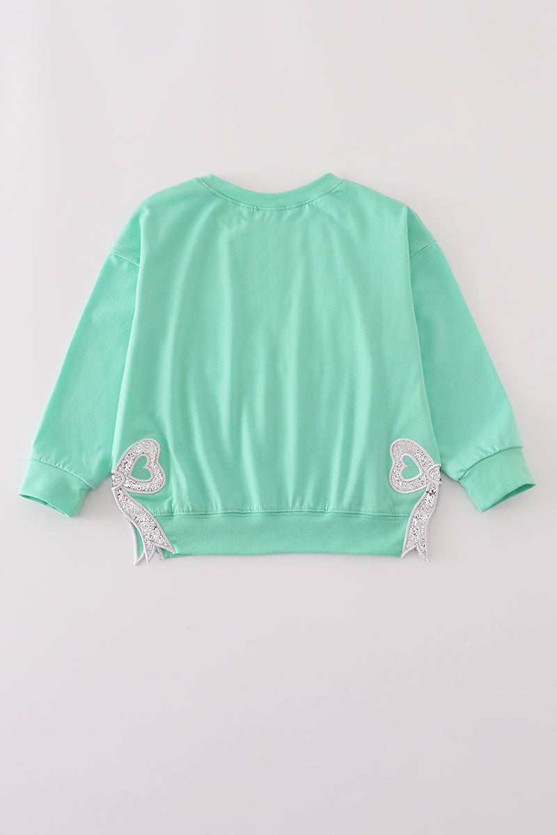 Green MINI bow glitter mom&me top