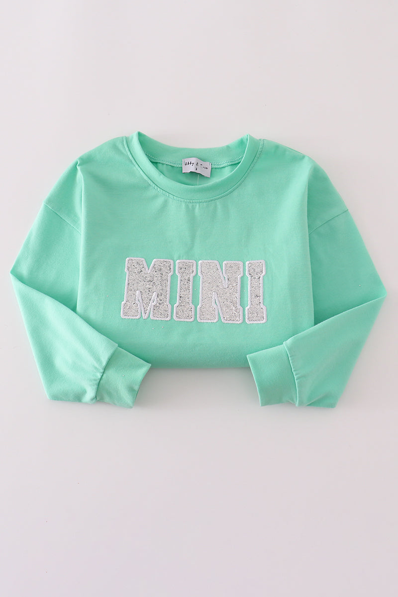 Green MINI bow glitter mom&me top
