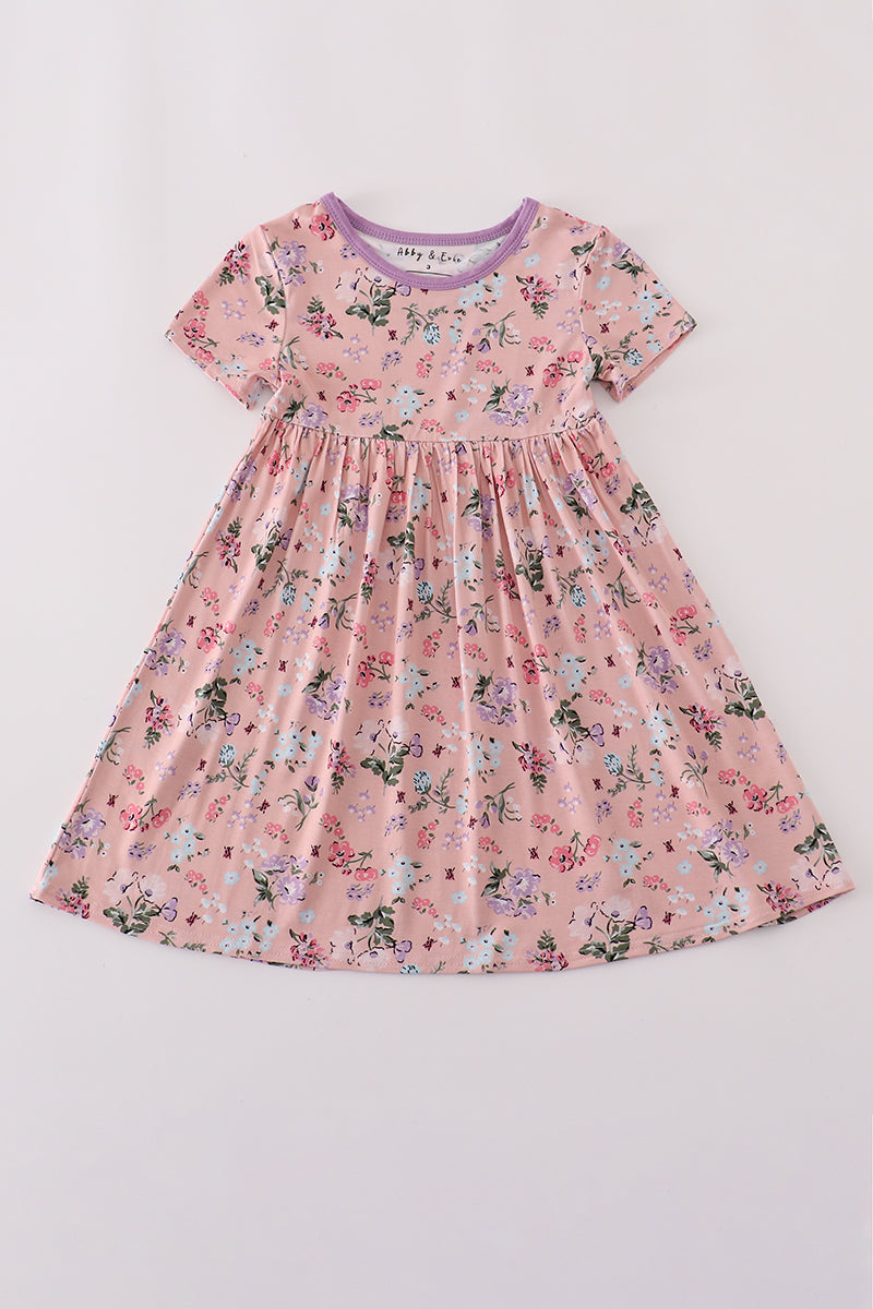 Purple floral print bamboo dress