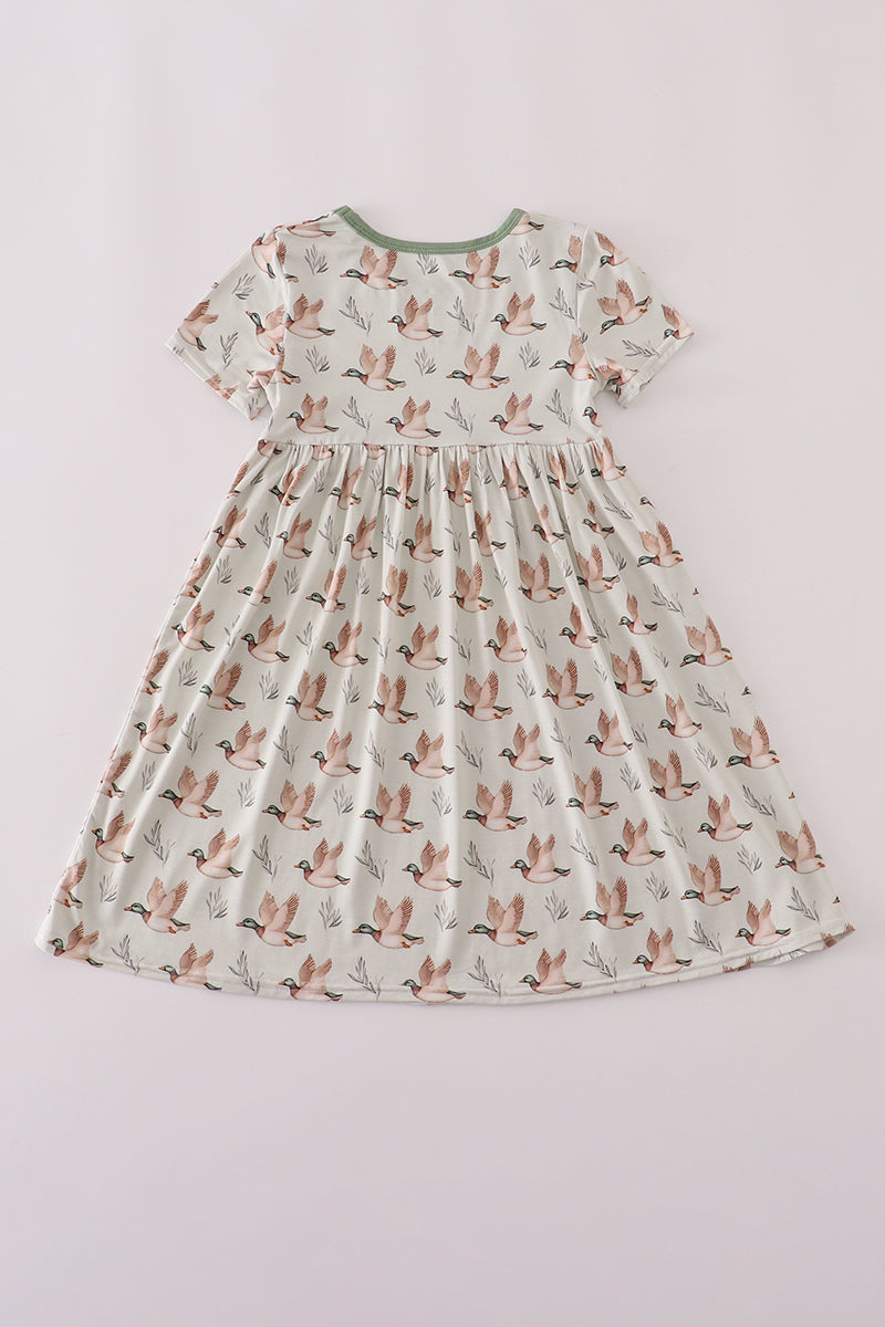 Green duck print bamboo dress