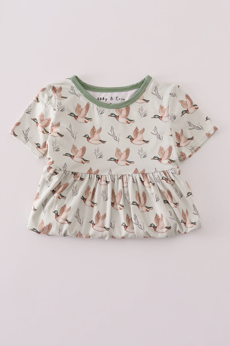 Green duck print bamboo dress