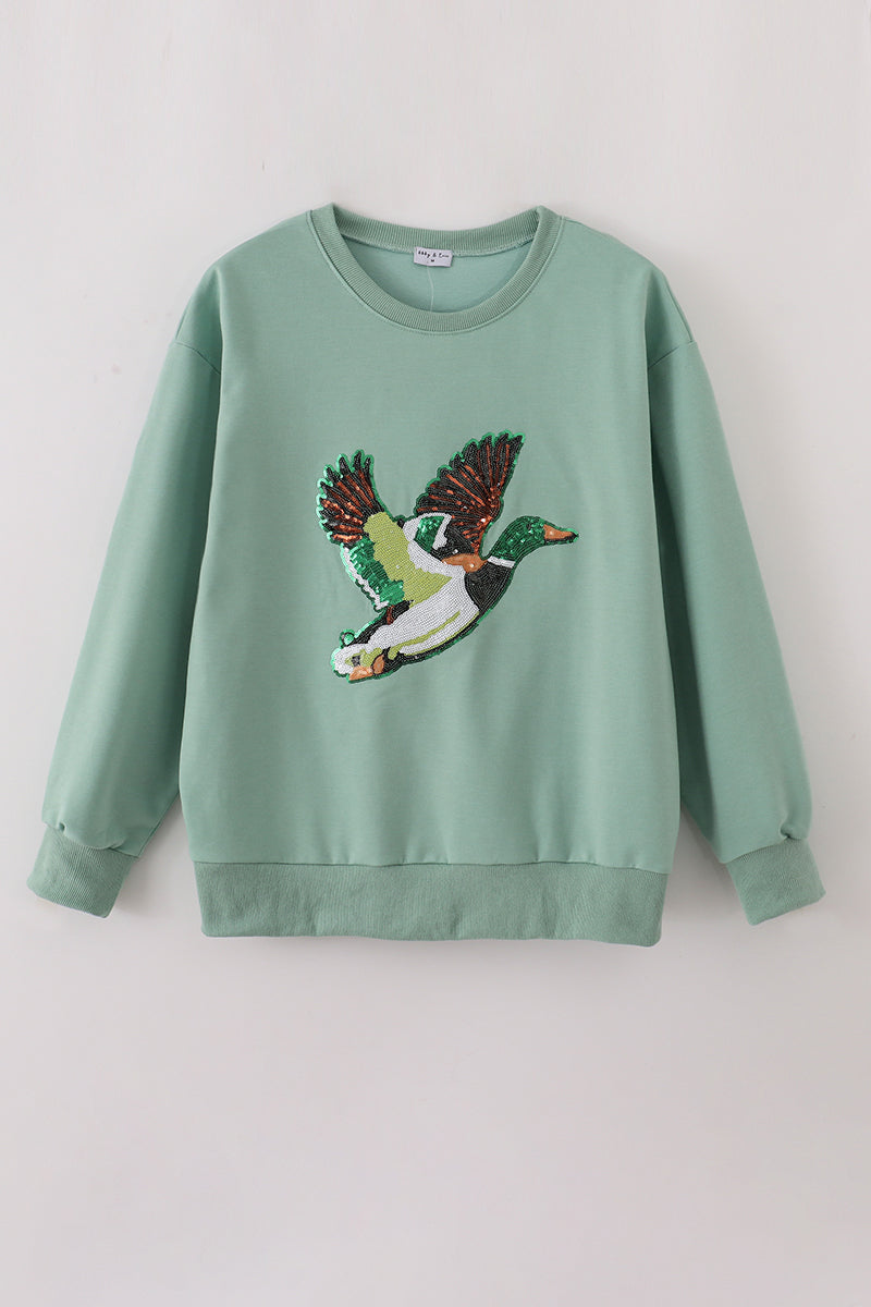 Sage duck sequin mom&me top