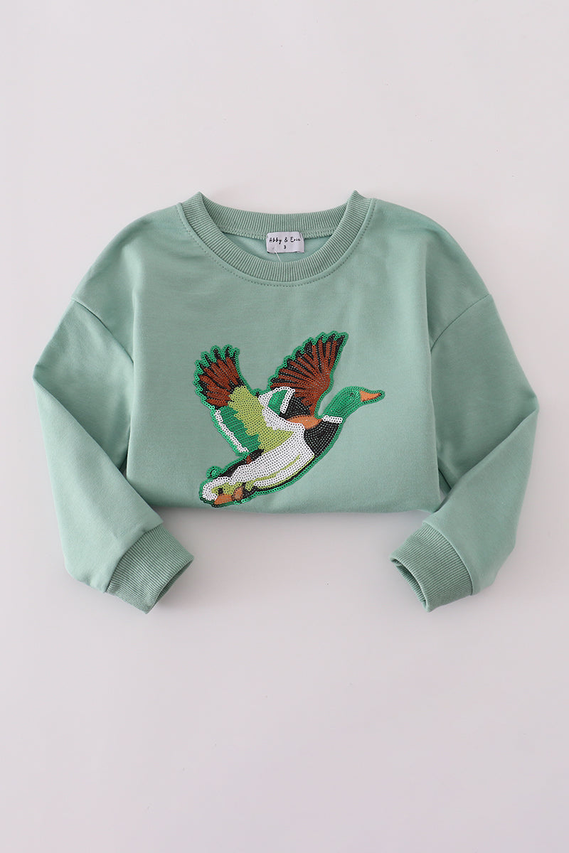 Sage duck sequin mom&me top