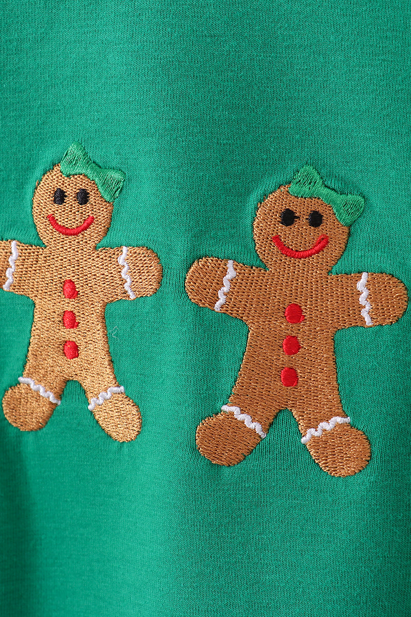 Green gingerbread embroidery ruffle top