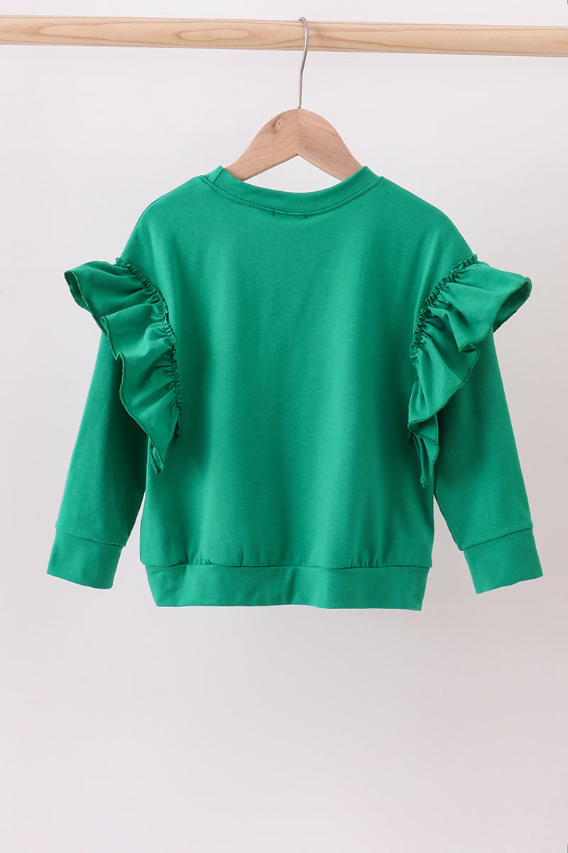Green gingerbread embroidery ruffle top