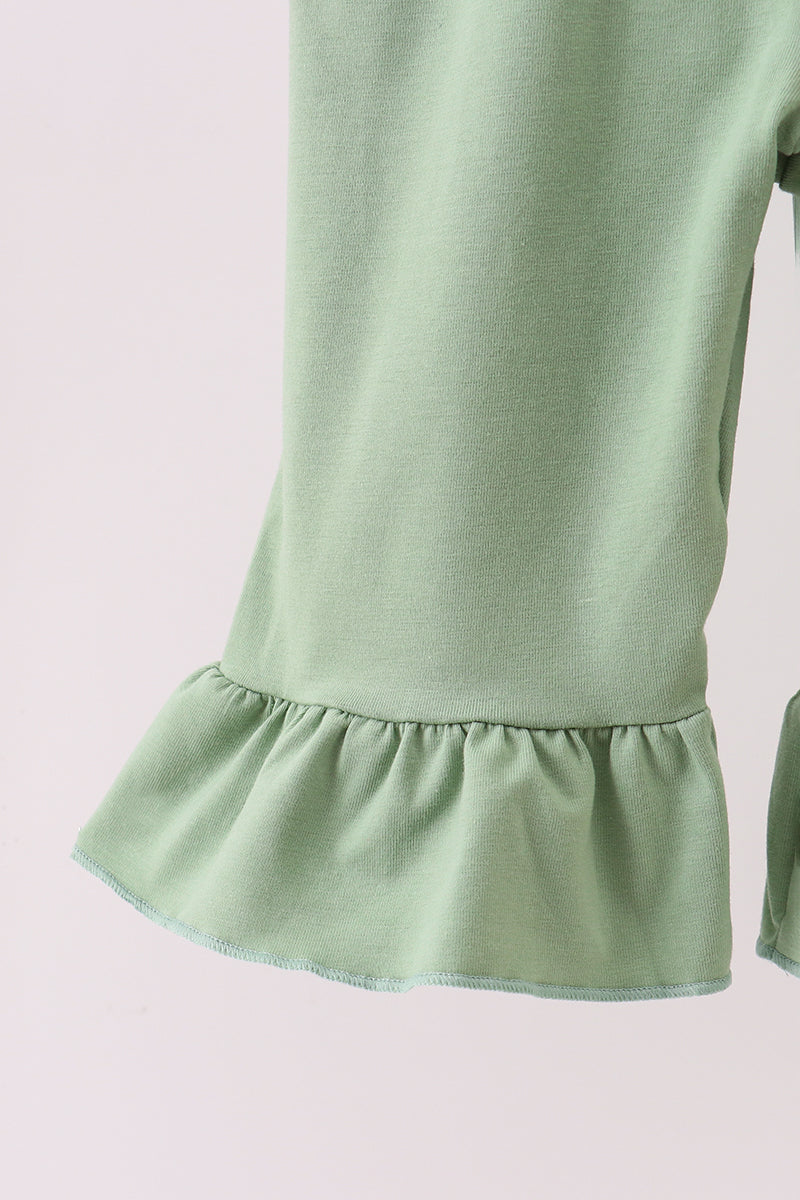 Green christmas reindeer applique ruffle jumpsuit set