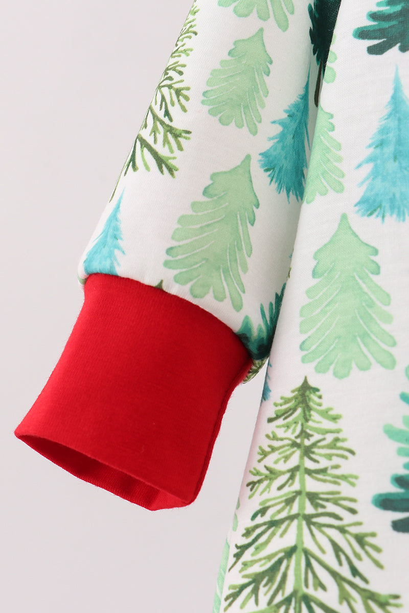 Green christmas tree print ruffle romper