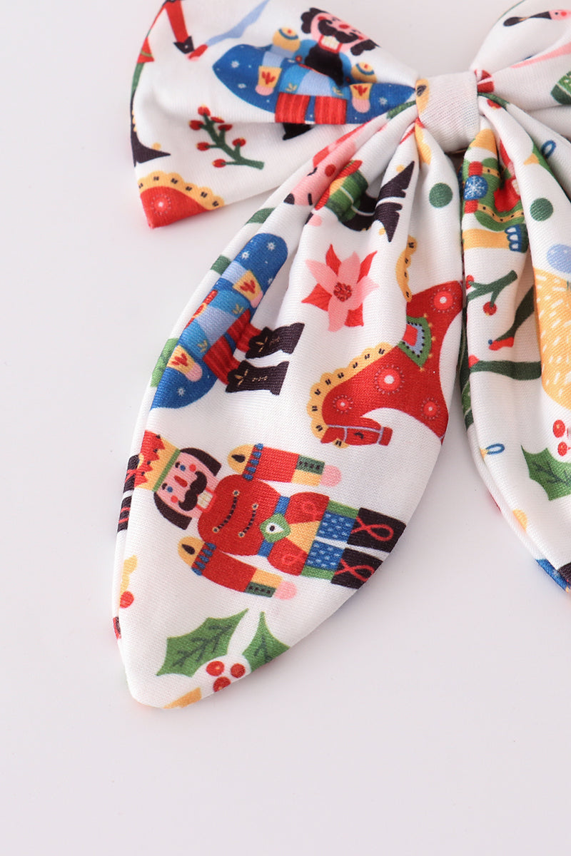 Red nutcracker print sailor hair bow