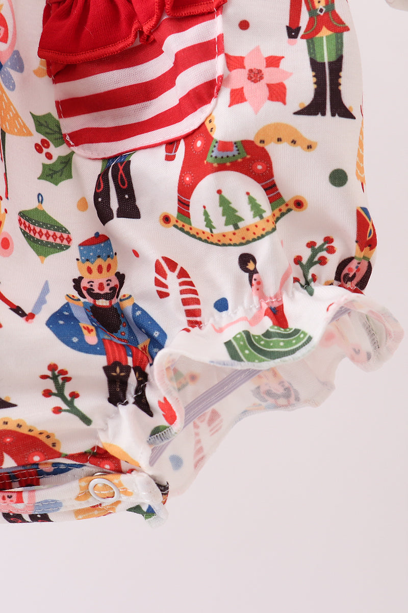 Red nutcracker print ruffle buble