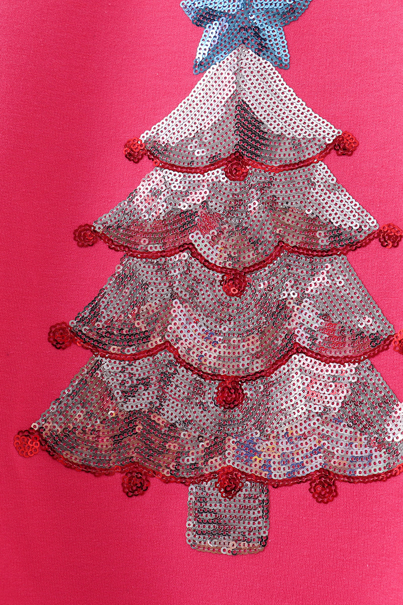 Megenta christmas tree sequin mom&me top
