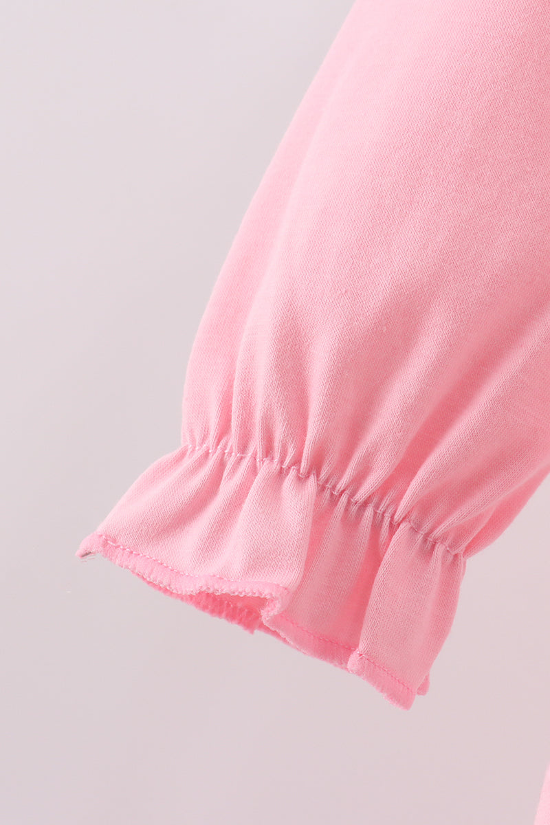 Pink bow embroidery ruffle bloomer set