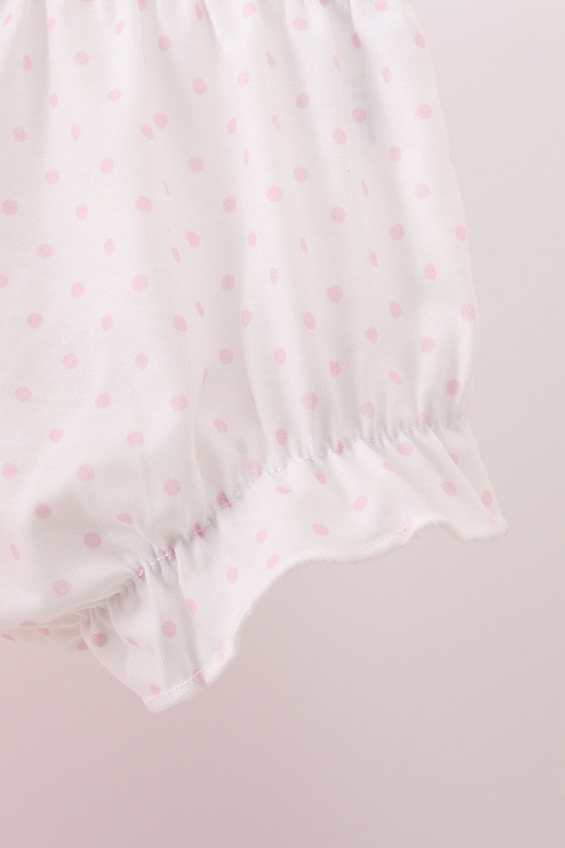Pink bow embroidery ruffle bloomer set
