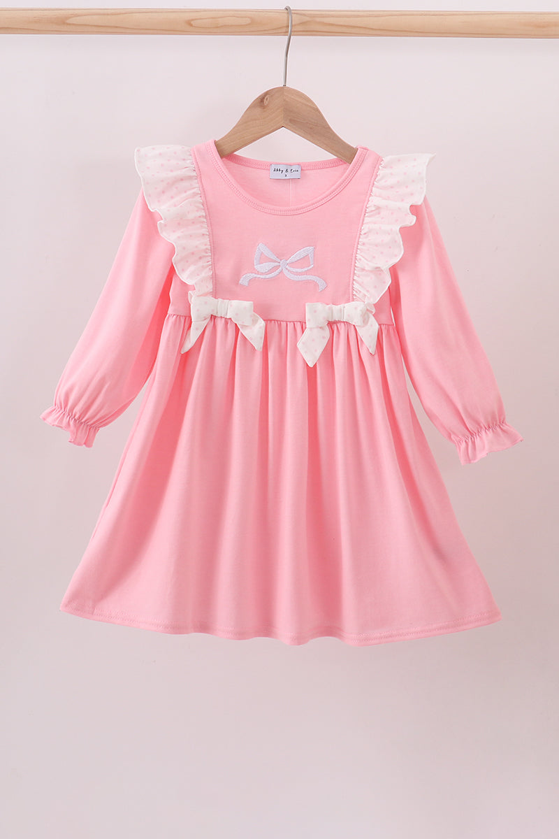 Pink bow embroidery ruffle dress