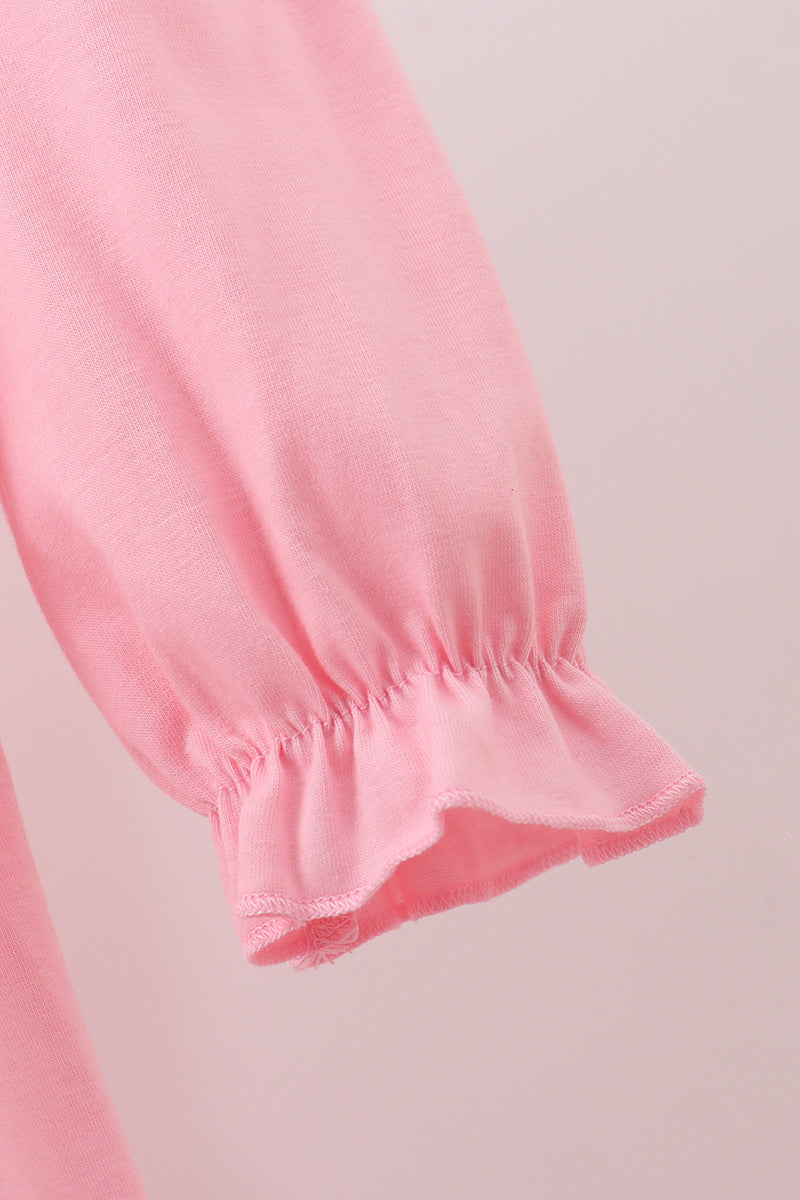 Pink bow embroidery ruffle dress