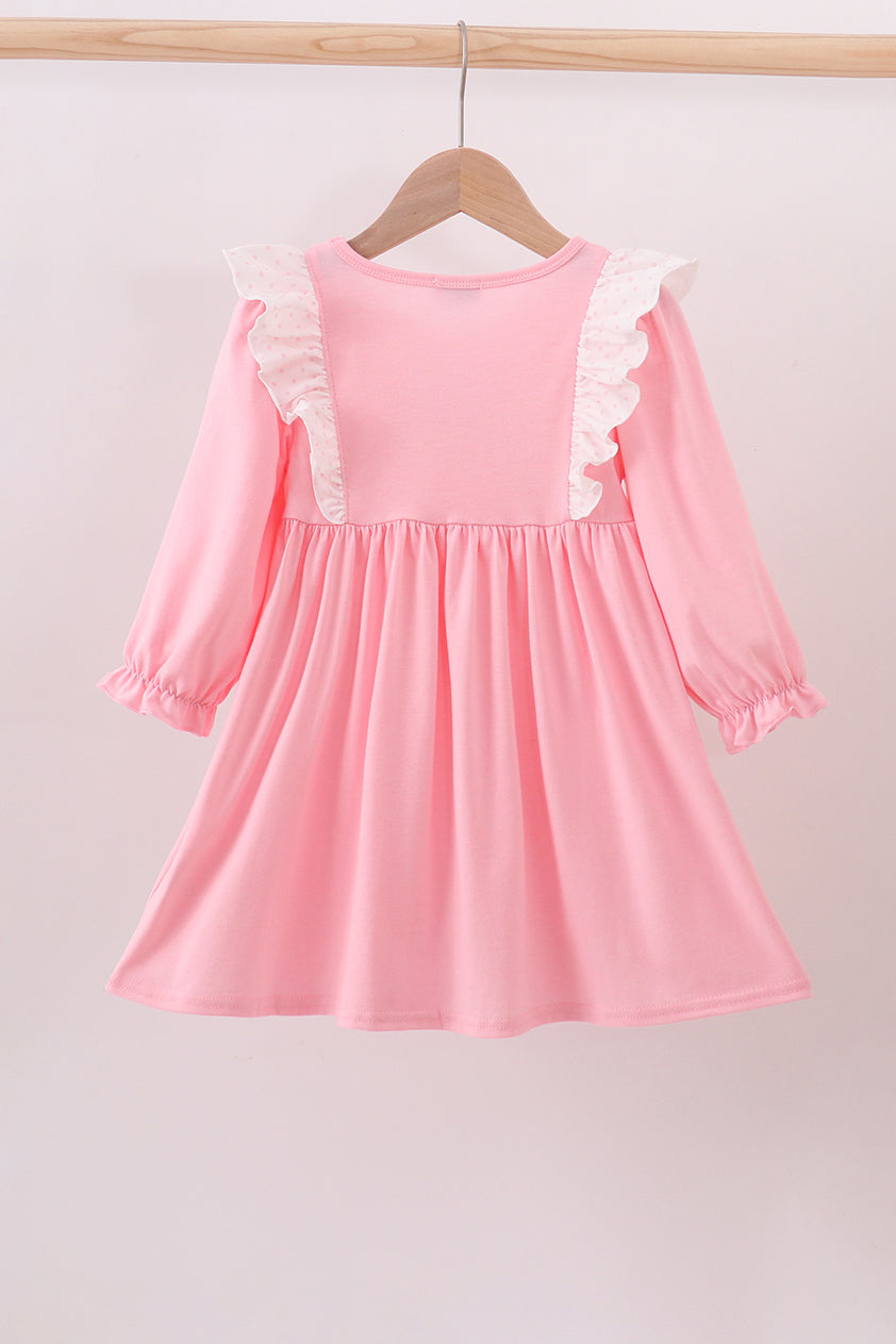 Pink bow embroidery ruffle dress