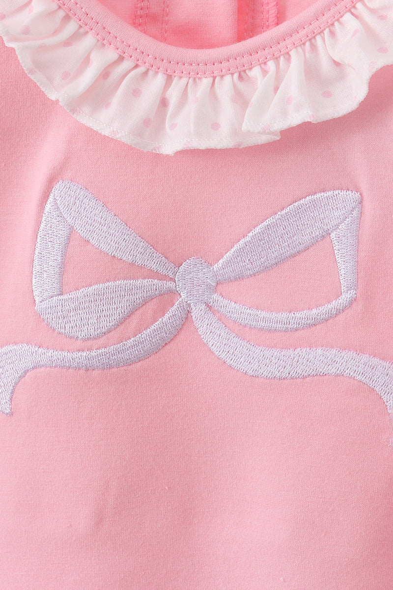 Pink bow embroidery ruffle dress