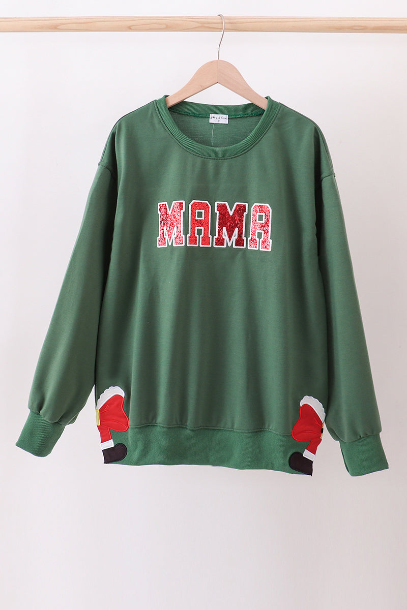 Green christmas MAMA glitter top