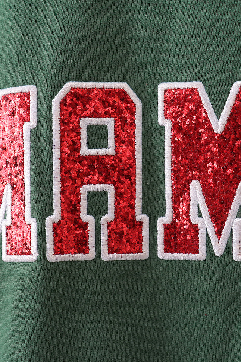 Green christmas MAMA glitter top