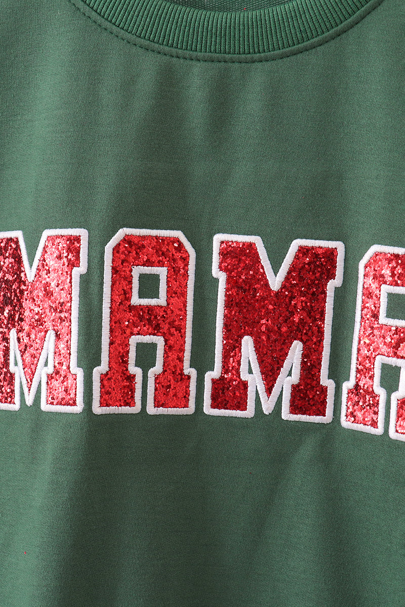 Green christmas MAMA glitter top