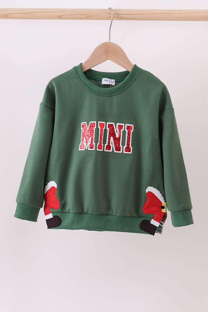 Green christmas MAMA glitter top